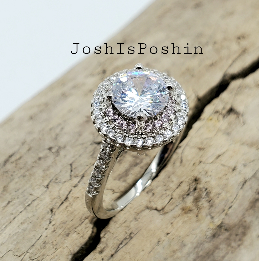 Silver 925 Halo Round Cut Diamond Ring